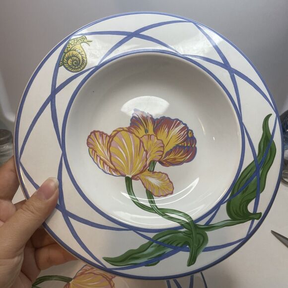 2 Lynn Chase 1995 Jardin Des Tulipes Soup Bowl, Made in France 8 3/4" W 1 1/2" H - Picture 6 of 13